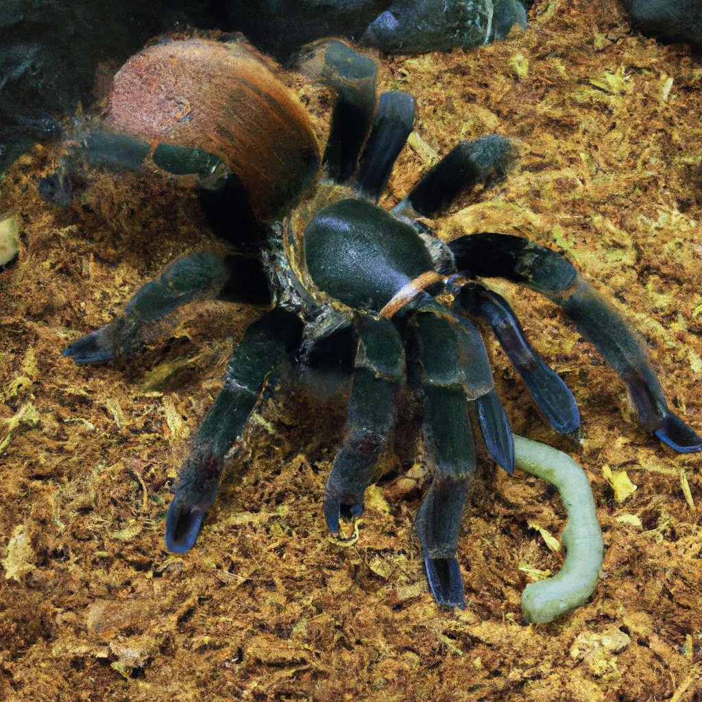 15887 tarantula eating mealworm