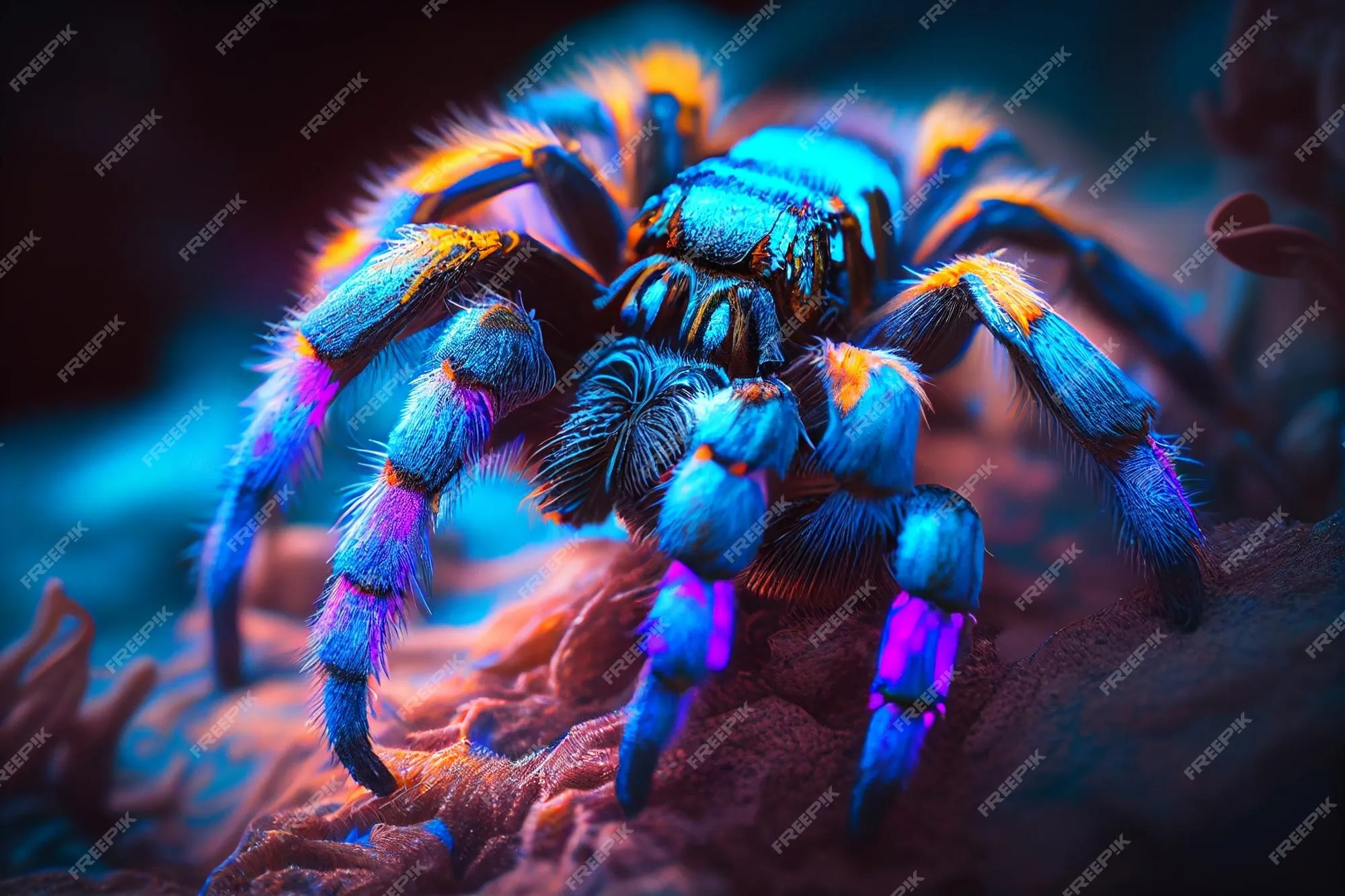 15958 dark blue tarantula close up